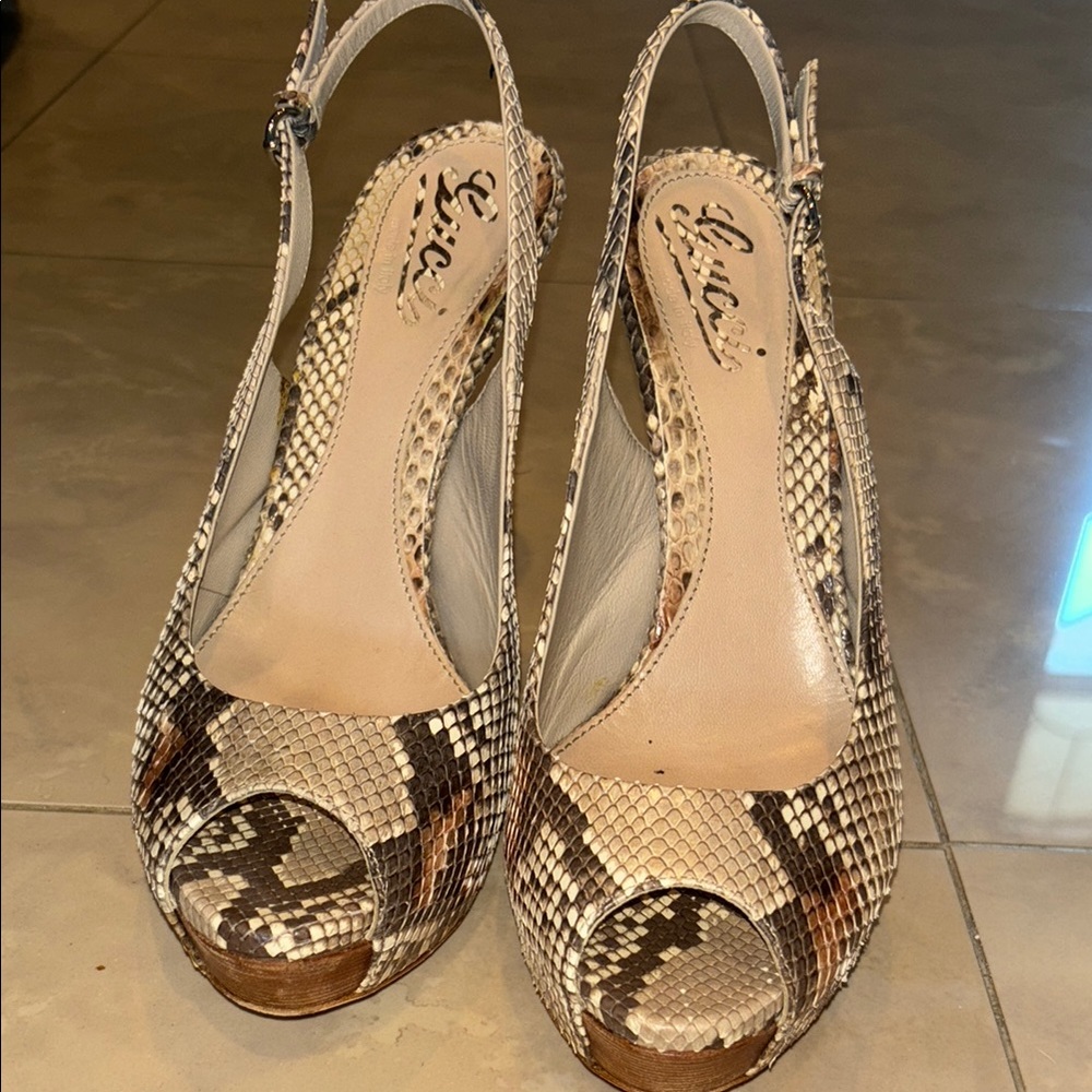 Gucci Brown and Cream Slingback Heels
